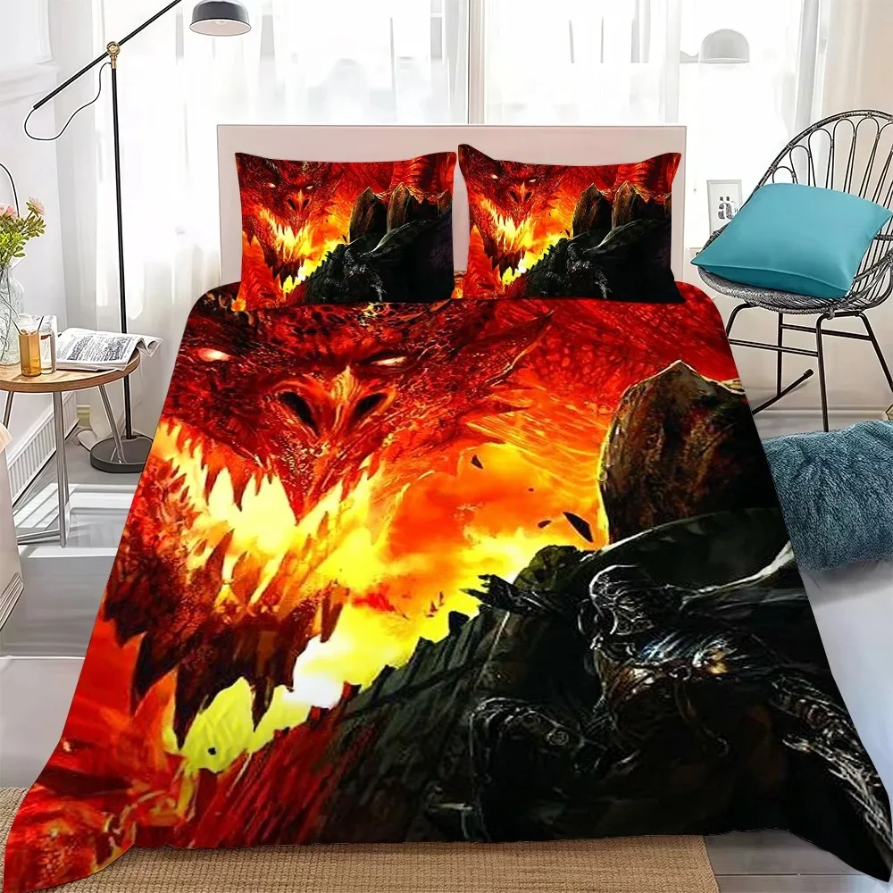 Exquisite 3D Dragons Wallpaper Digital Dungeons Printing Bedding Set Duvet Cover Comforter Bed Youth Kids Girl Boys Gift