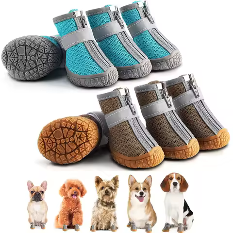 Breathable Mesh Summer Dog Shoes for Small Medium Dogs Anti-slip Puppy Boots with Zipper Walk Shoes for Teddy Yorkie Schnauzer