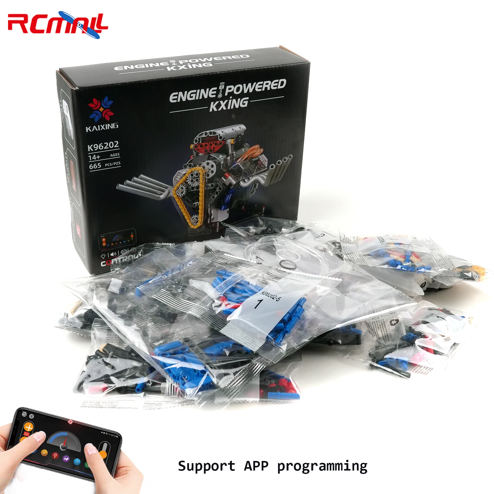K96202 V8 Mechanical Engine Assembly Model Set APP Programming with Lighting Creative Collection Model for Gift Education Kit