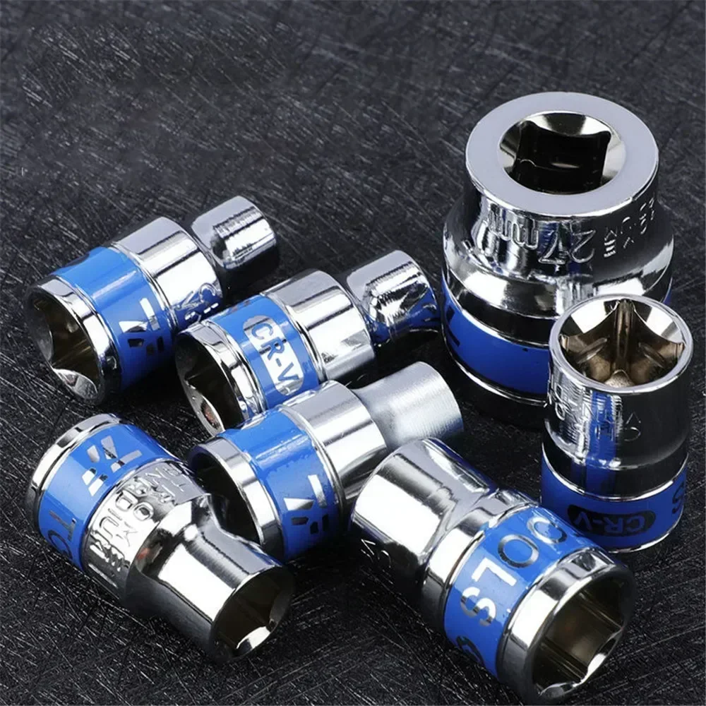 1/2 Inch Blue 8-36mm Drive Short Hex Sockets for Nut Removal CR-V Steel Anti-rust Treatment Ratchet Wrench Socket