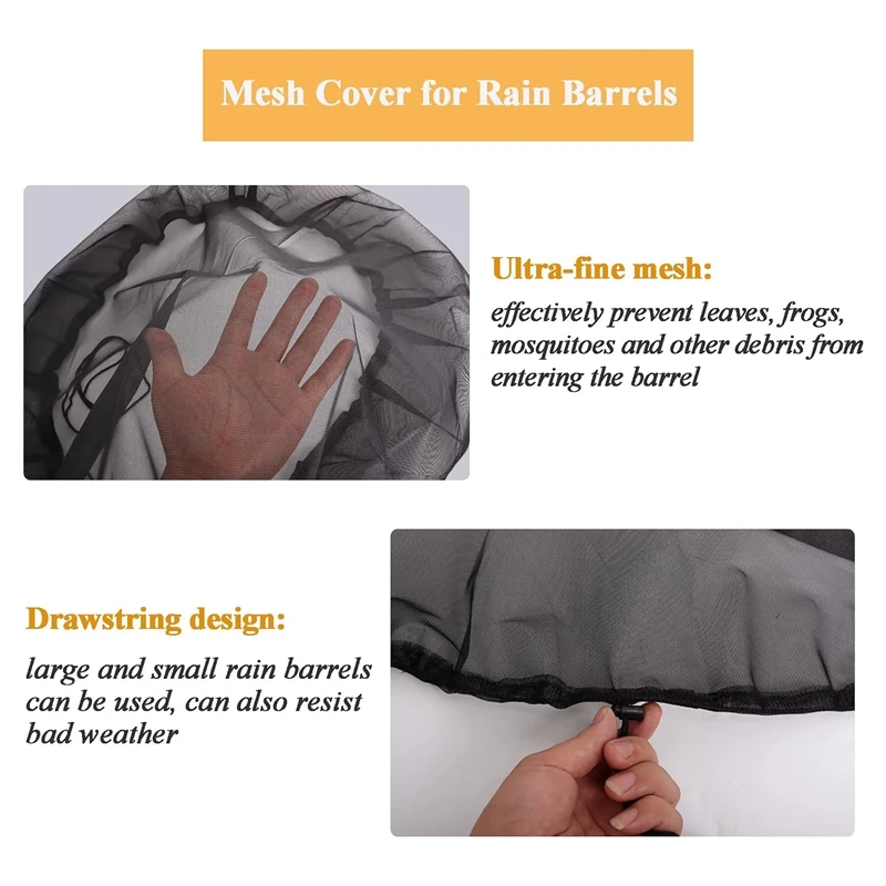 Mesh Cover Rain Barrel Rain Barrel dengan Drawstring Rain Collection barel Netting Screen untuk menjaga daun dan puing-puing