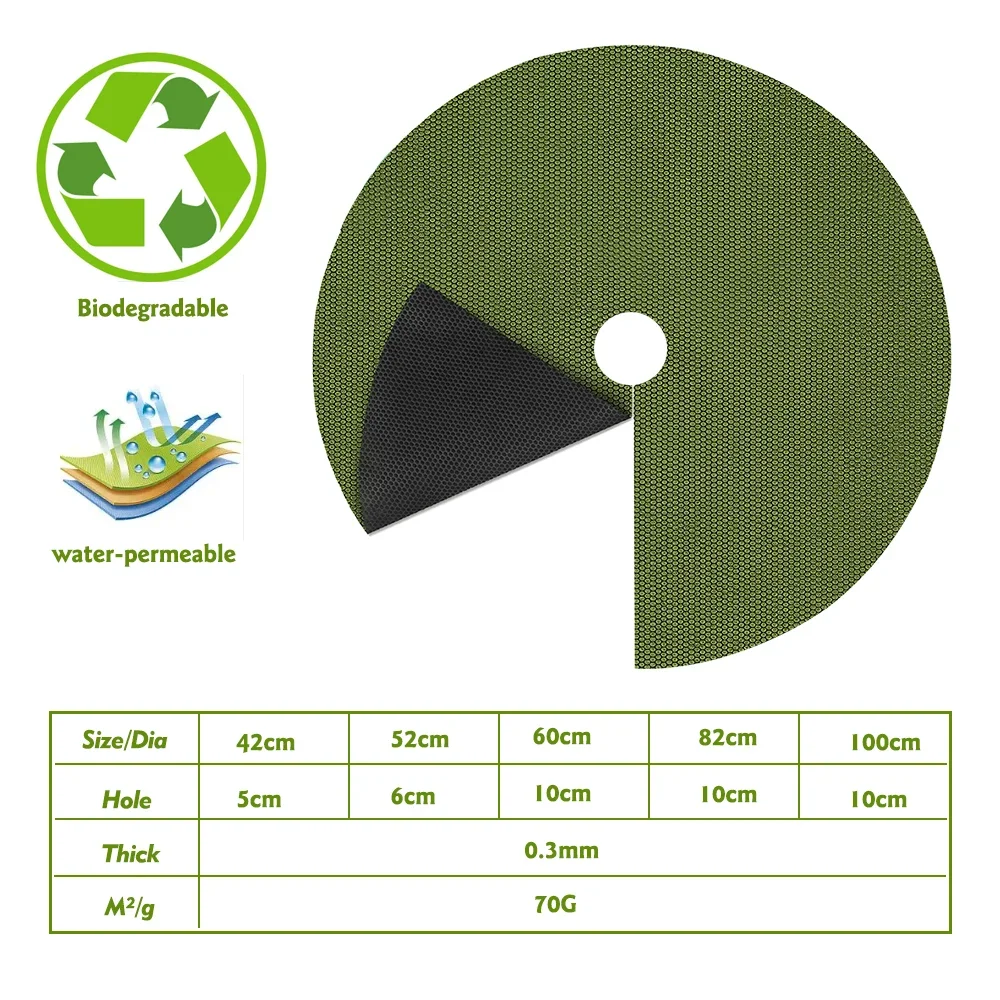Round Biodegradable Weed-Preventing Fabric Mat Environmental Weed Control Cloth for Garden Pot Plants Tree Root Protection Cover
