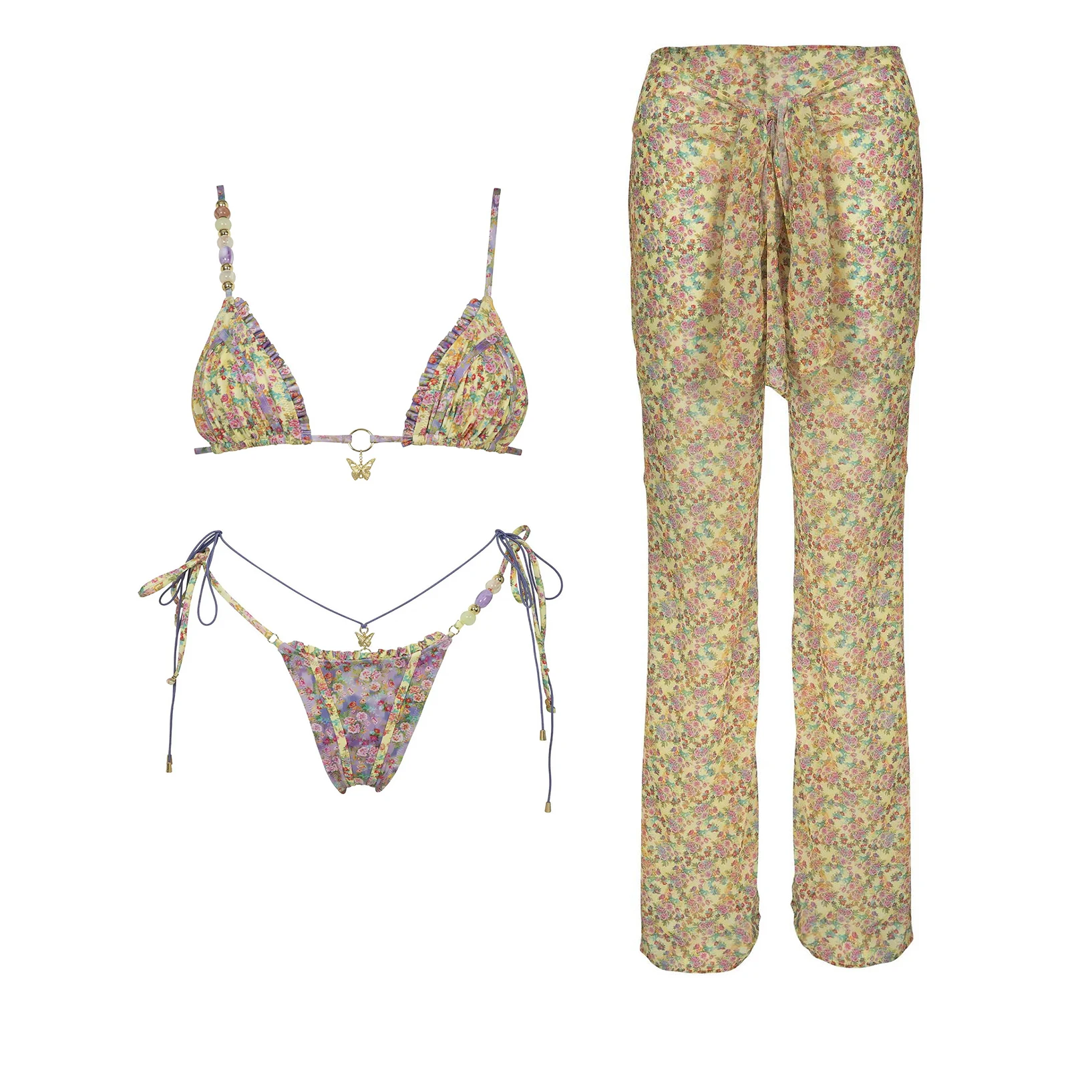 

3Pc Sexy Bikini With Beach Pants Women Swimsuit Push Up Swimwear Female Bralizian Biquini Halter Bathing Suit Bodysuit Beachwear