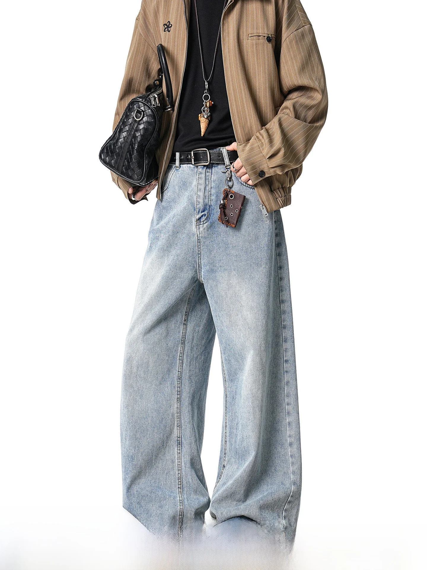 

Light Blue Washed Straight Leg Men's Jeans American Style Cleanfit Spring Dream Made Boy's Pants Casual Wear Durable