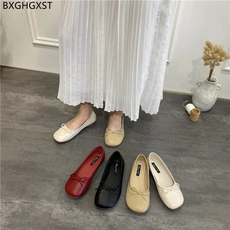 Butterfly Knot Loafers Women Casuales Leather Casual Shoes Slip on Shoes for Women Barefoot Shoes Square Toe Женские сандалии