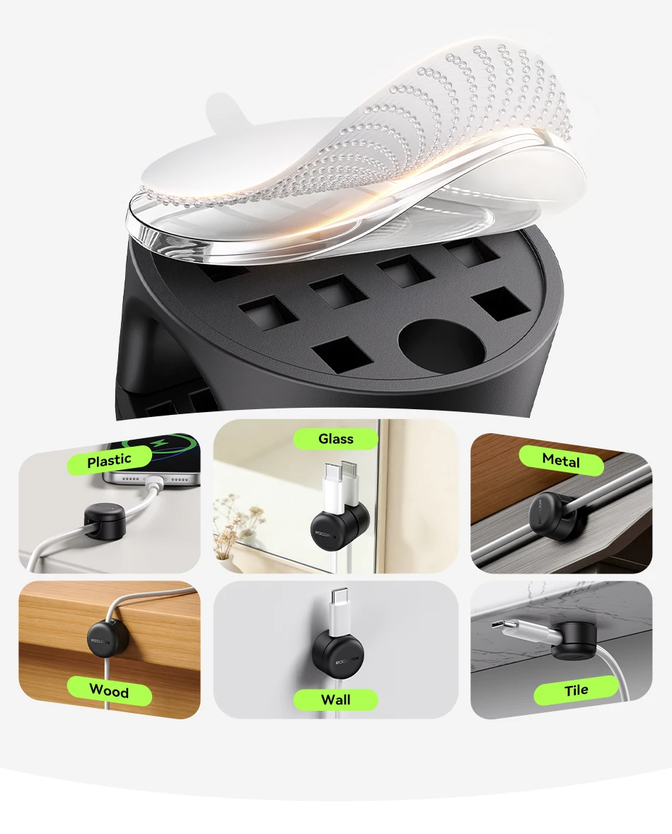 Rocoren Spiral Cover Magnetic Cable Clamp Cable Smooth and Adjustable Rope Holder Under Table Cable Management Cable Organizer