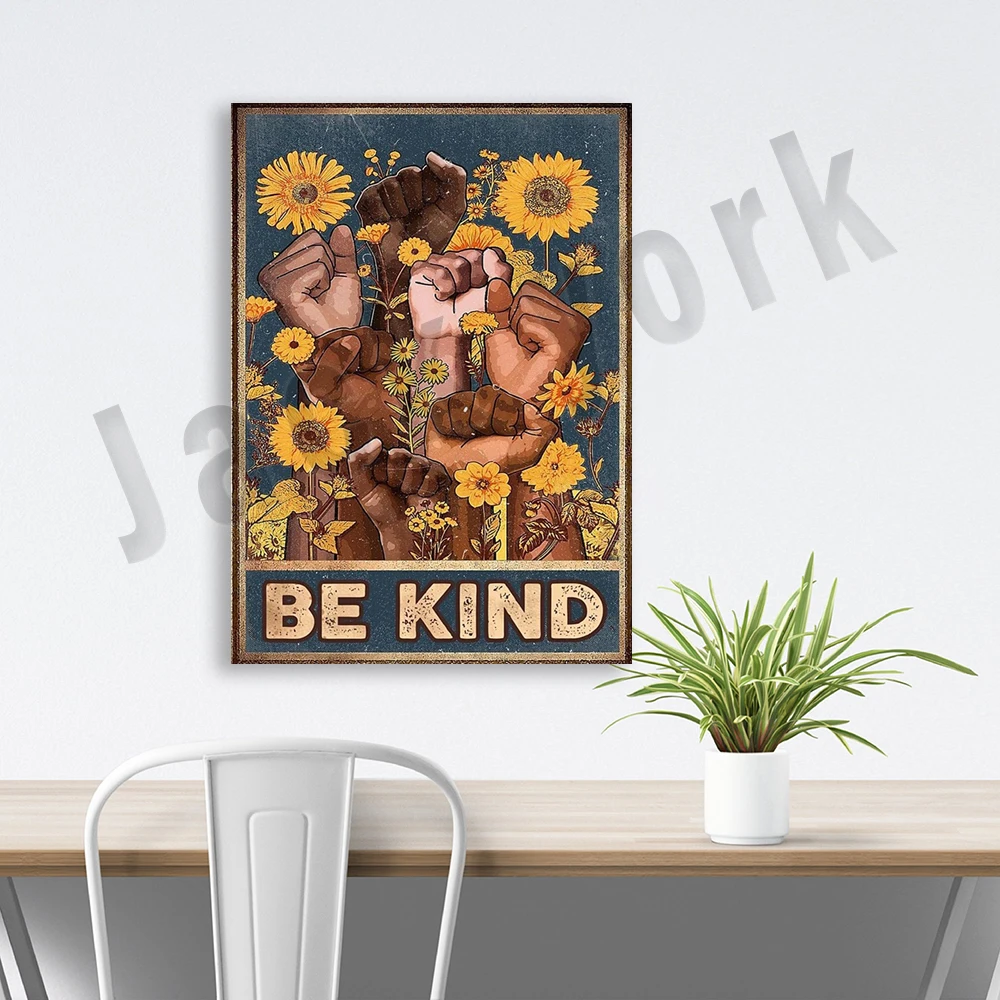 ملصق Be Kind، ملصق النسوية، ملصق المرأة السوداء، ملصق الحقوق المدنية، ملصق BLM، أمريكي أفريقي، ملصق الصحة العقلية