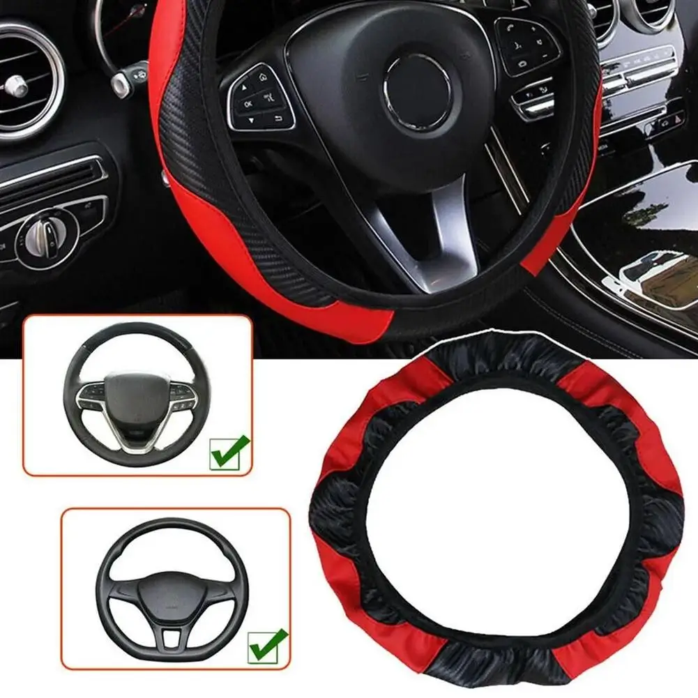 1 Uds. Funda Universal para volante de fibra de carbono de 15 pulgadas para diseño deportivo de coche agarre de cuero elástico antideslizante conducción segura
