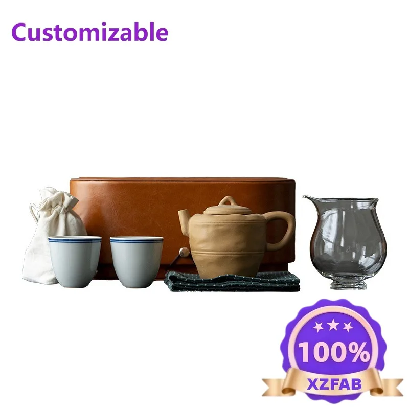 Factory Direct 2026 Outdoor Travel Tea Set Chinese One Pot Two Cups Ceramic Kuaike Cup Zisha Pot Portable Tea Set