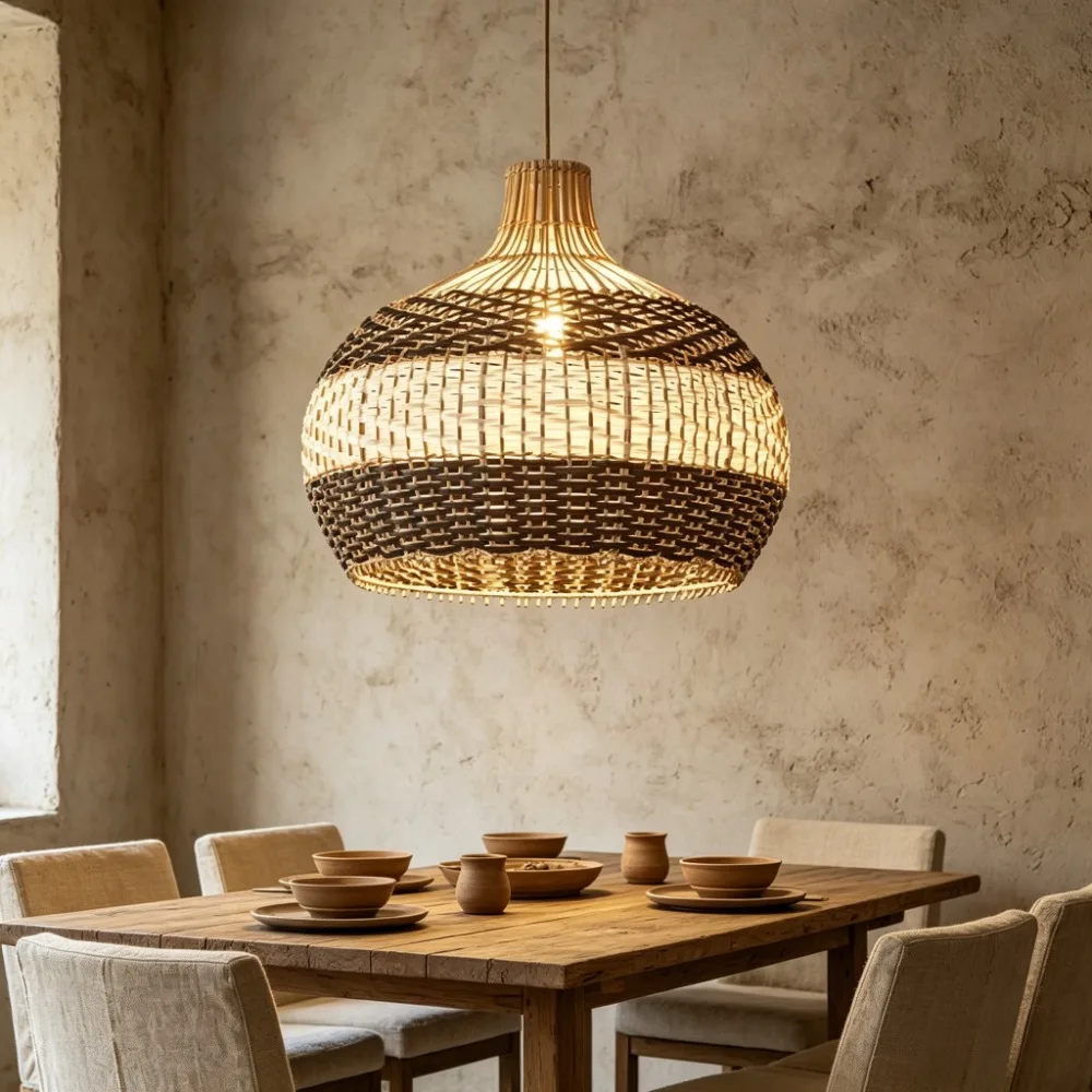 Vintage Rattan Lampshade Chandelier E27 for Restaurant Bedroom Kitchen Creative Pendant Lamp Home Decor Indoor Lighting Fixture