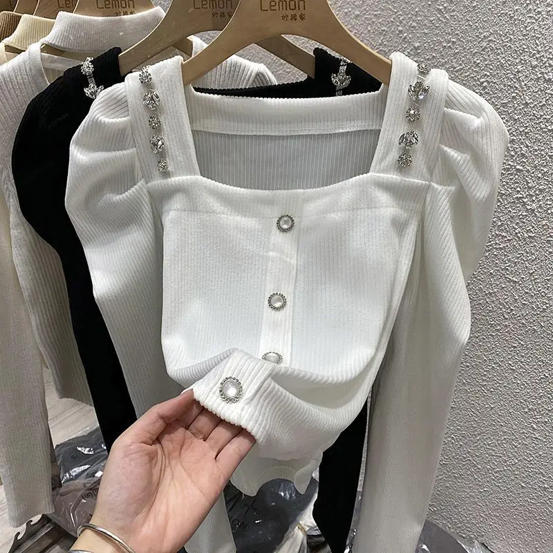 

Slim Short Pleated Street Casual Tops Spring Autumn Long Sleeve Solid All-match Fashion T Shirts Harajuku Vintage Women Clothing