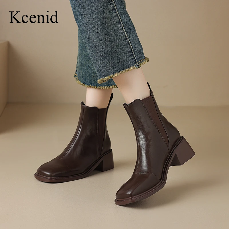 

Kcenid/Новые осенне-зимние ботинки челси с квадратным носком, женская обувь, элегантные модные ботильоны на массивном каблуке в стиле ретро, повседневная современная обувь