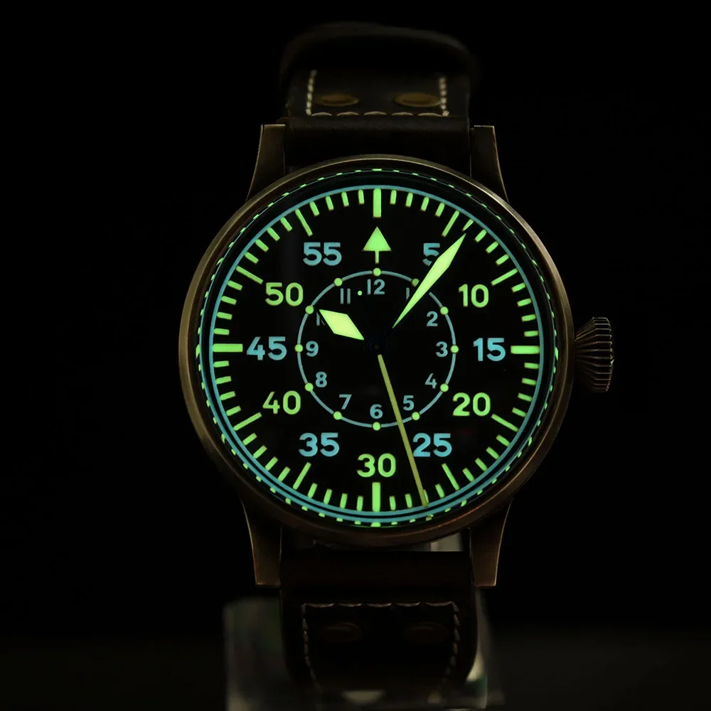 Hruodland 2025 New Solid Bronze Pilot Men Watches PT5000 SW200 Sapphire 100M Waterproof Green Automatic Mechanical Wristwatches - Image 5