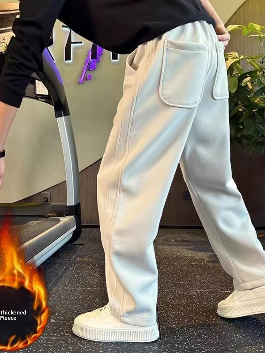 

Модные мужские прямые спортивные штаны на подкладке Fce, повседневные свободные брюки, осень-зима, спортивный дизайн, микрострейч