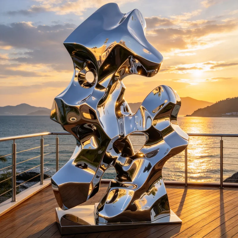 Mirror Polished 304 Stainless Steel Taihu Stone Sculpture, Large Abstract Outdoor Garden Landscape Art Decor Villa Hotel Park