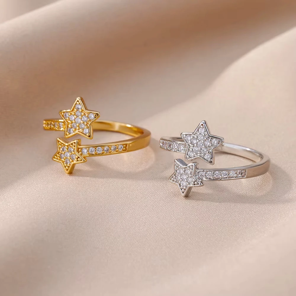 Fashion Star Zirkonringe für Frauen und Mädchen, goldfarben, Y2K-Ring, 2026, neuer Trend, Hochzeit, Party, ästhetischer Schmuck, Valentinstag
