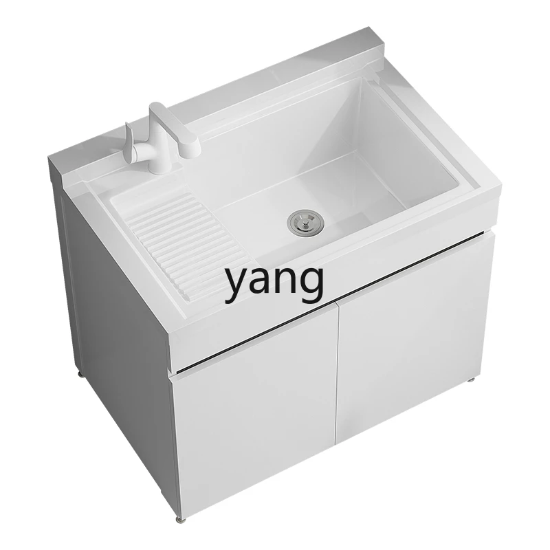 

Yjq deepened quartz stone integrated laundry pool with rubbing board household laundry cabinet combination