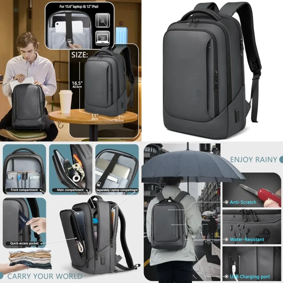 

Laptop Backpack for Men with USB Charging Port Water-Resistant for Computer Bag Durable High-Tech Daypack Casual Backpack for B