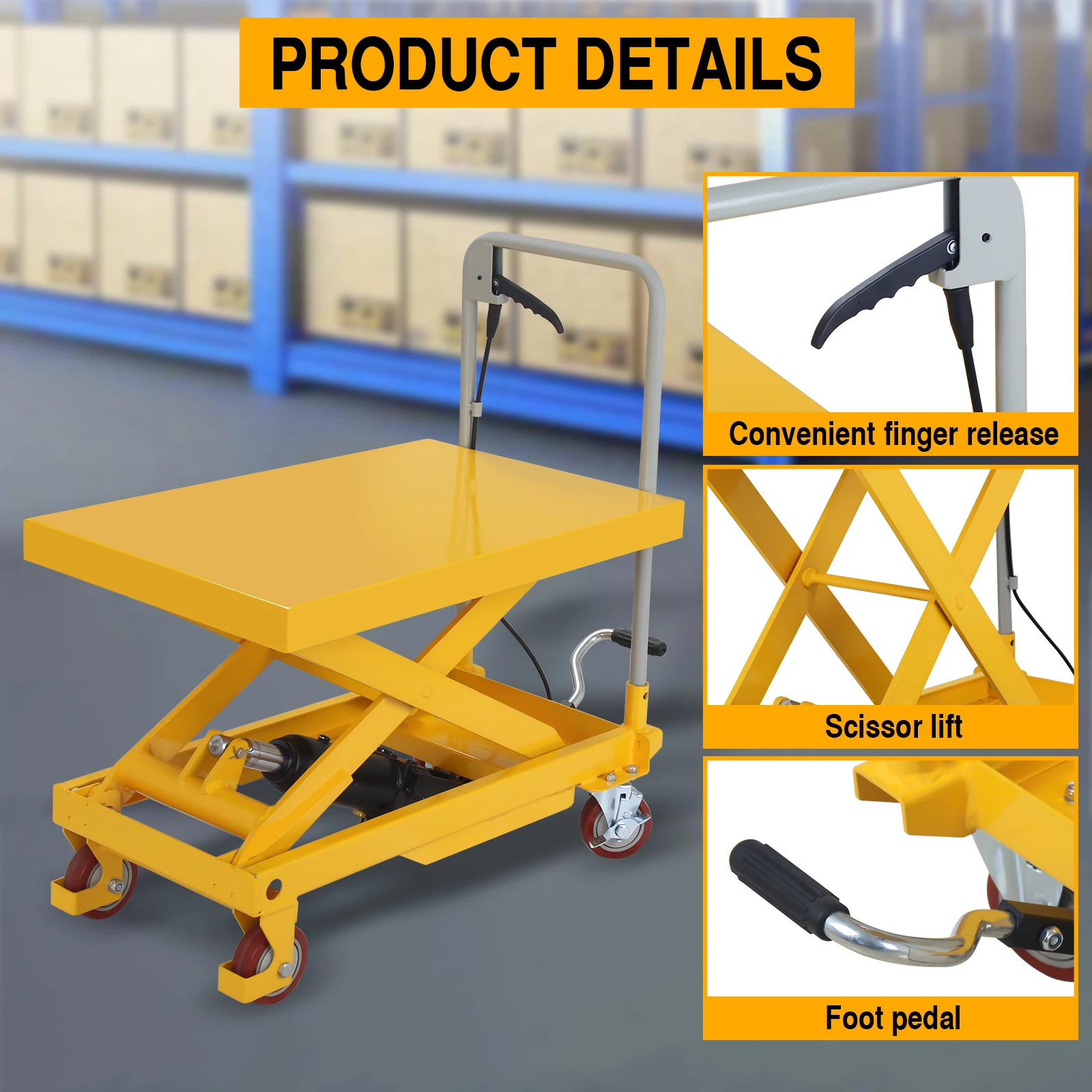 500lbs Hydraulic Lift Cart, 9" to 28.5" Lifting Height Lift Table Cart with 4 Wheels, Manual Scissor Lift Table for Elevating view 5