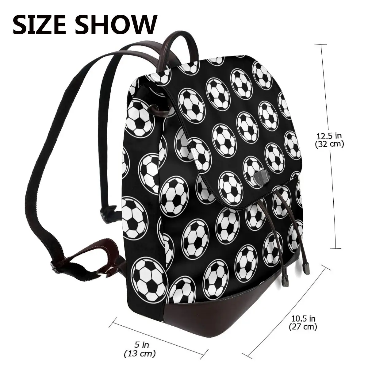 Soccer Ball Football Icon Women Soft Leather Backpack Large Capacity Multi Pockets Work Travel Ladies Casual Rucksack