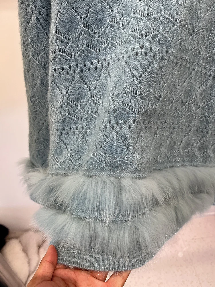 เสื้อโค้ทไหมพรมขนสุนัขจิ้งจอกแท้สำหรับผู้หญิง ฤดูใบไม้ร่วง ฤดูหนาว 2025 คอทรงโอ สไตล์สตรีท