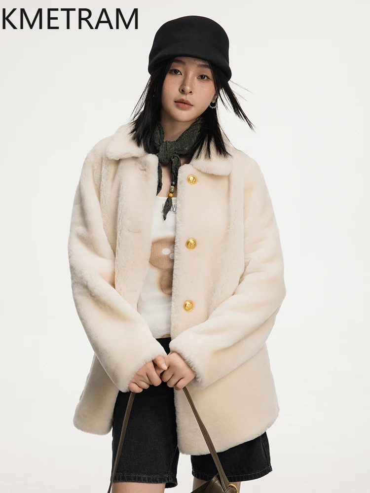 سترة من فرو صوف الغنم من ميرينو الطبيعي 100% من KMETRAM معطف نسائي متوسط الطول من الفرو الحقيقي ملابس شتوية جديدة للنساء 2025 shanба vrouwska