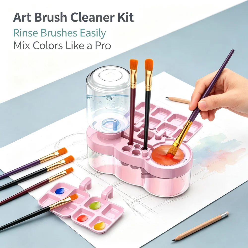 Portable Multifunctional Paint Brush Washer Artist Cleaning Tool With Palette For Student Painter Watercolor Acrylic Painting