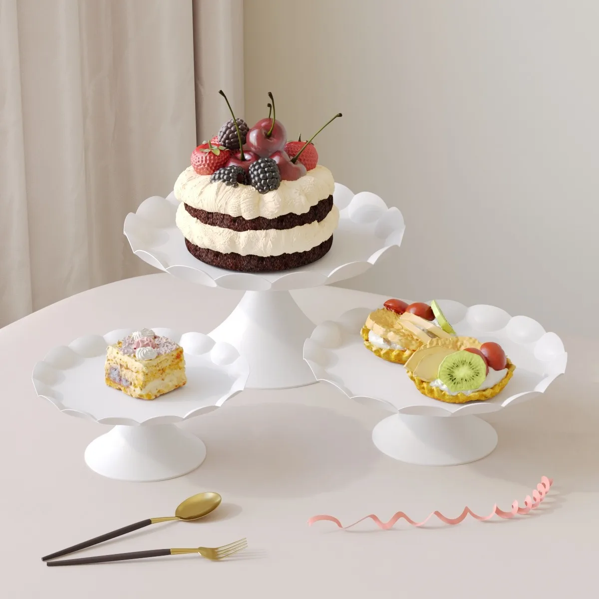 Three Piece Metal Cake Rack Set Dessert Tray Display Wedding Birthday Party Decoration Layered Cupcake