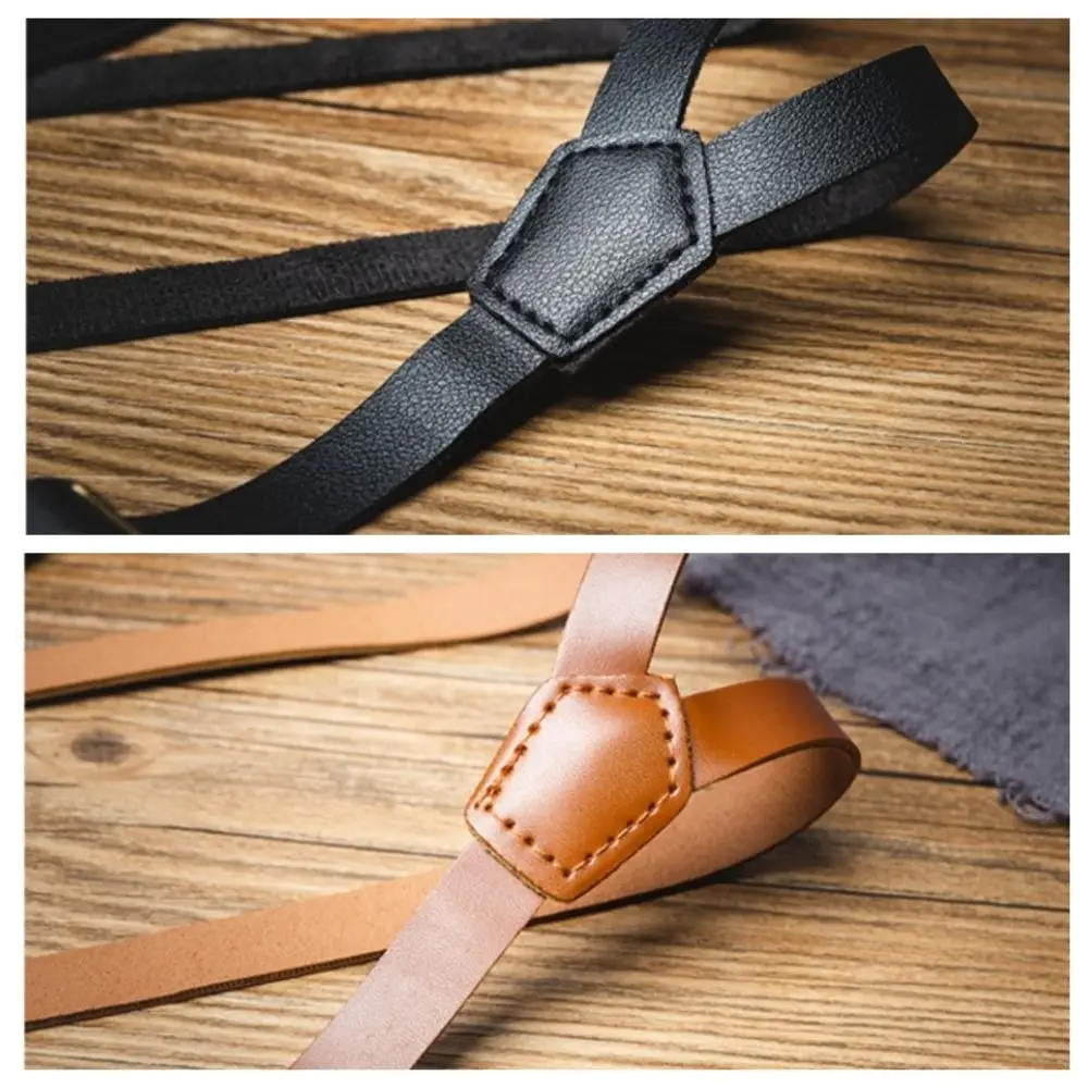 Simple 1.5CM Suspenders for Men Black British Style Leather Suspenders Retro Anti-slip Suspender Clip Business