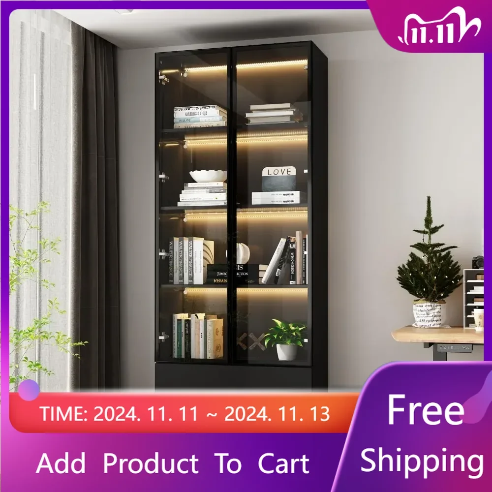 Vitrina Curio con luz, 2 cajones y luz de 3 colores, vitrina para coleccionables, escaparate de estantería