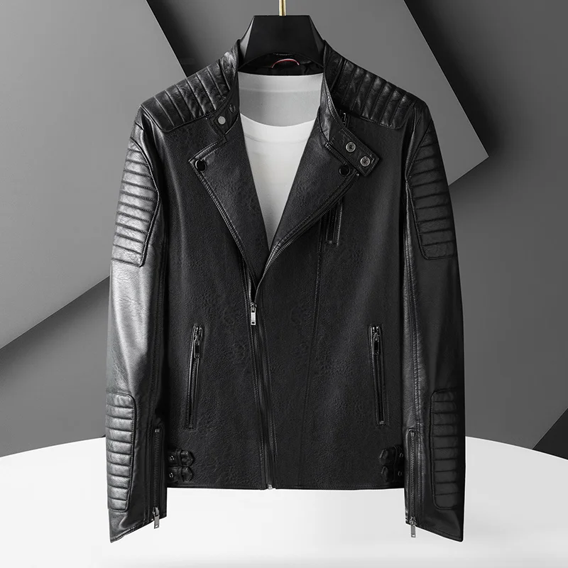 

Brand New Men's Motorcycle Leather Jacket Male Slim Pu Leather Jacket Autumn Fashion Business Coat Mens Moto Biker Leather Coat