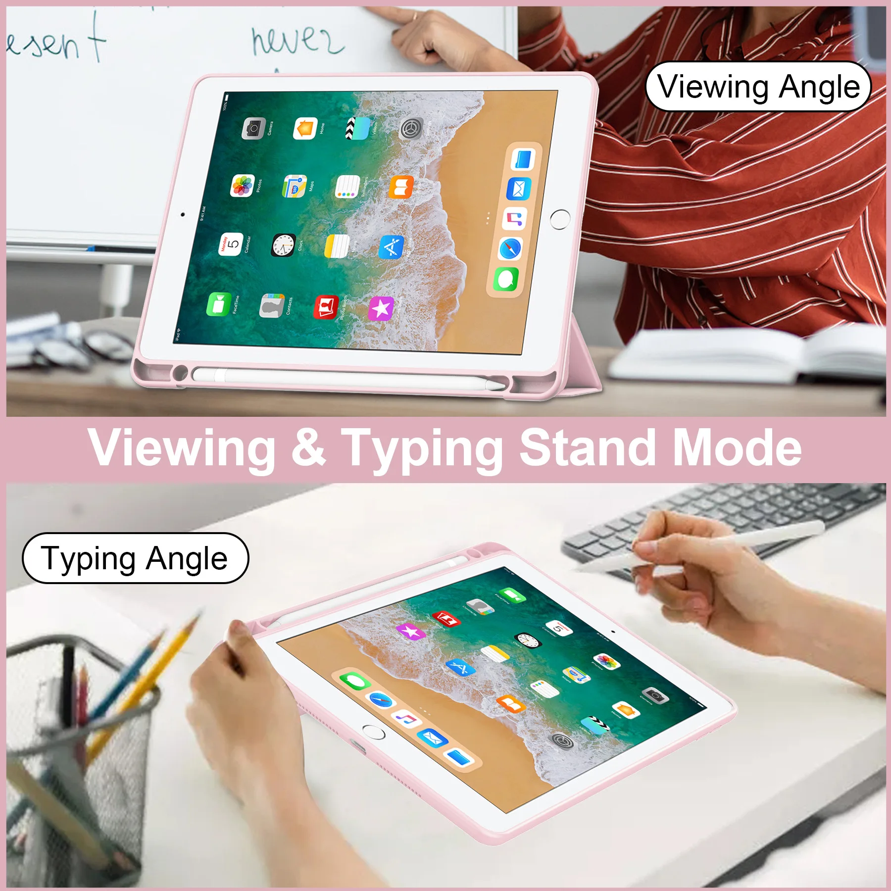 9.7인치 iPad Air 1/iPad Air 2/iPad 2017-2018 태블릿 커버용 케이스, 모든 항목을 포함하는 보호 기능, 펜 슬롯 포함, TPU 소프트 쉘