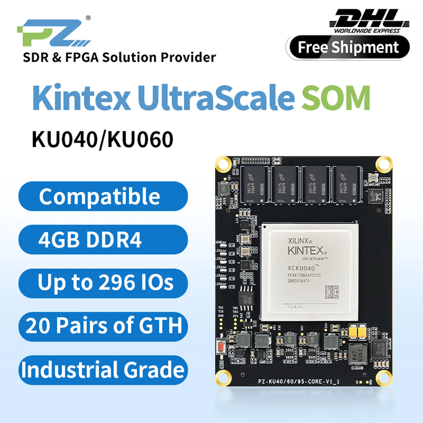 Puzhi KU040 KU060-SOM FPGA Core Board Xilinx Kintex UltraScale XCKU040 XCKU060 Industrial Grade