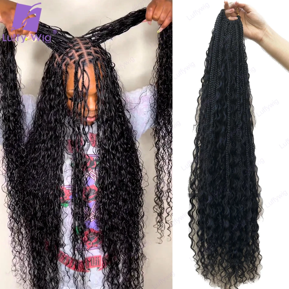 boho braids human hair Crochet Hair for Black Women Crochet Box Braids with Human Hair Curls Goddess Box Braids Crochet Hair 30