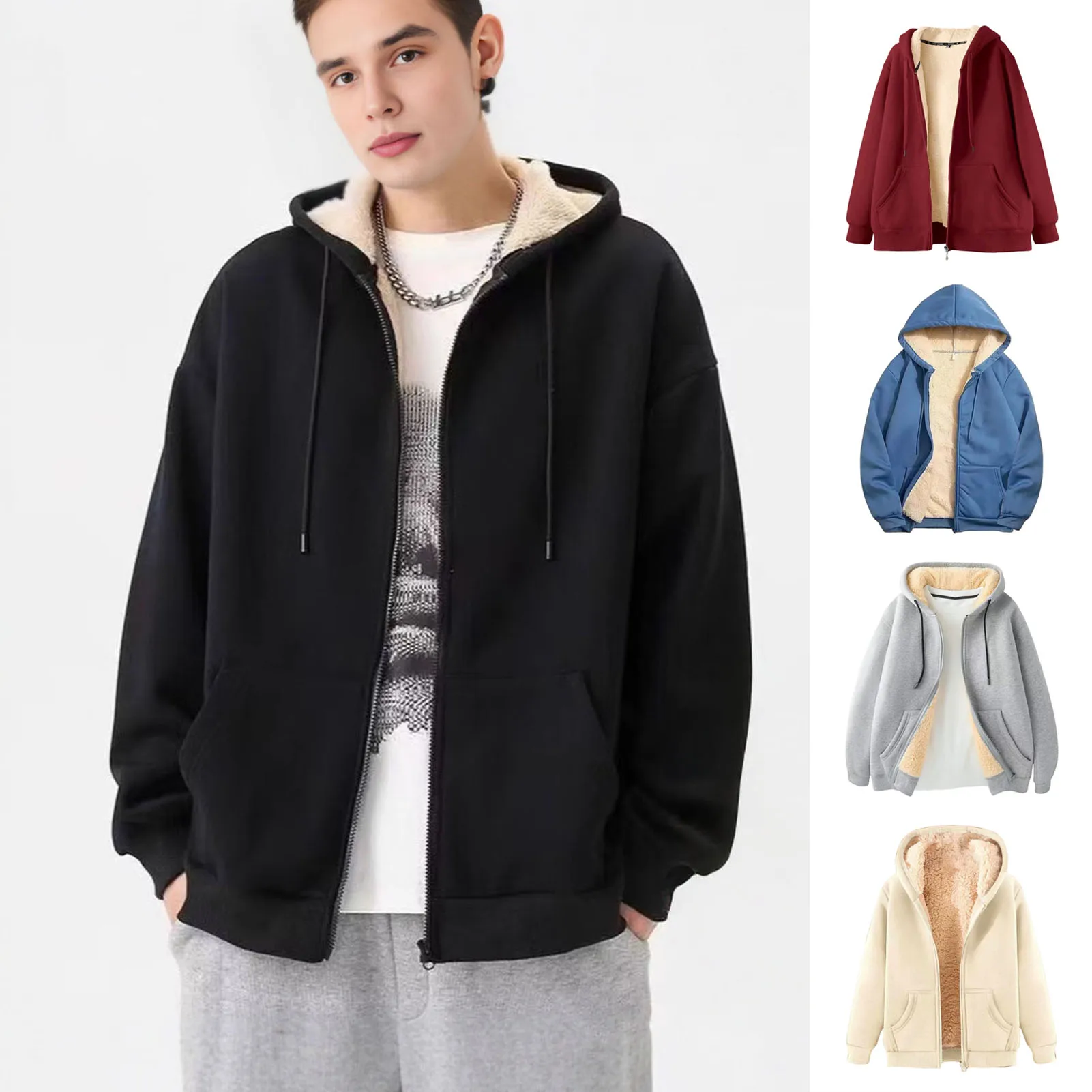 Zipper Hoodie Fashion Men Sweatshirt Soft Loose Comfortable Men Autumn Winter Hoodie Top Men Hooded Sweatshirt Cold-resistant