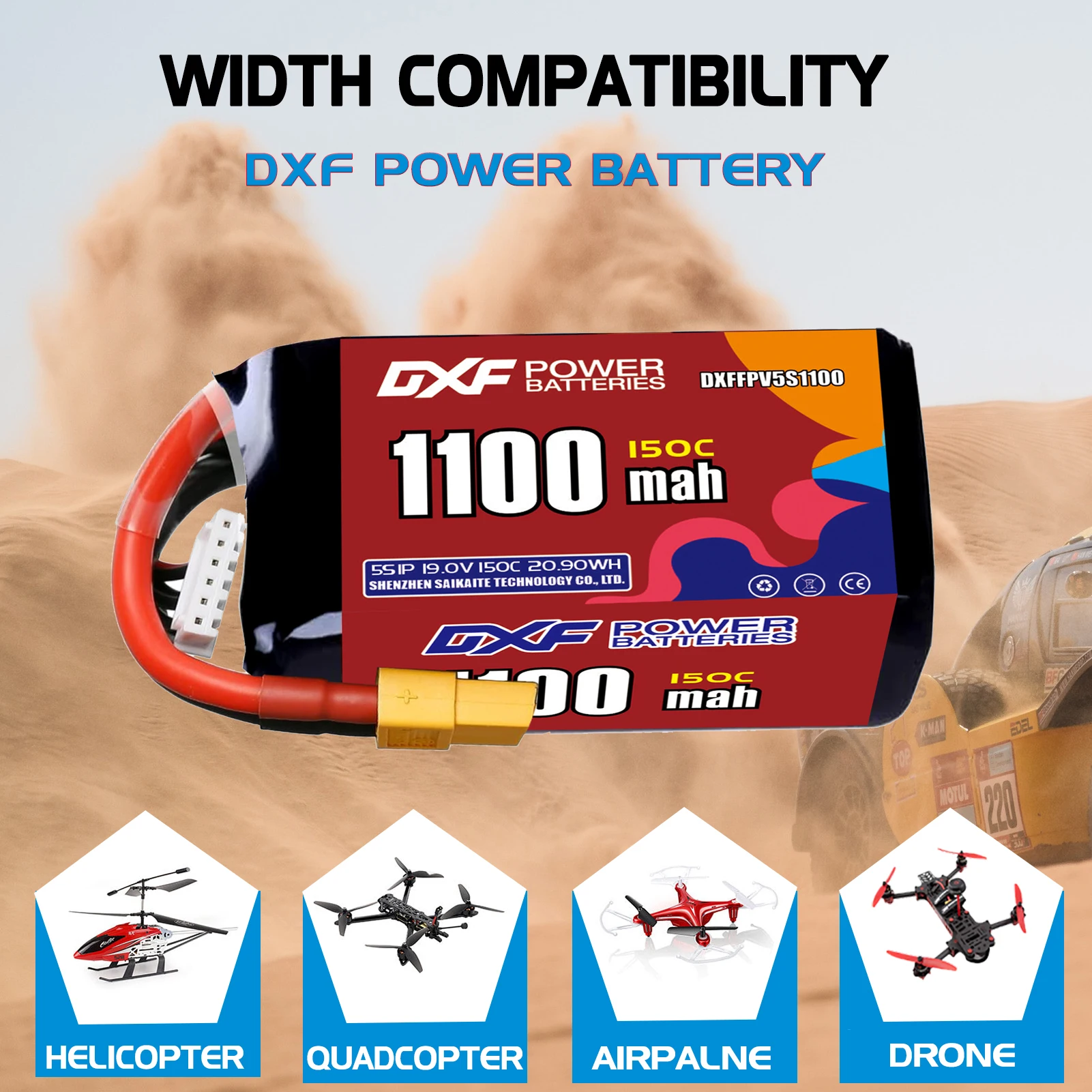 DXF Lipo 5S batterie 19.0V 1100mAh 880mAh 650mAh 18.5V 1050mAh 150C avec prise XT30 XT60 JST pour hélicoptère FPV quadrirotor Drone