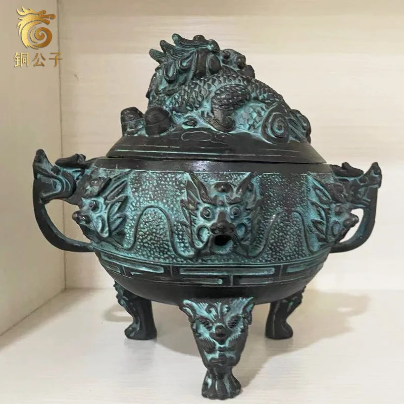 Jiulong Antique Bronze Craft Burner For Sticks, Coil , Tower Incense, Large Diameter Incen