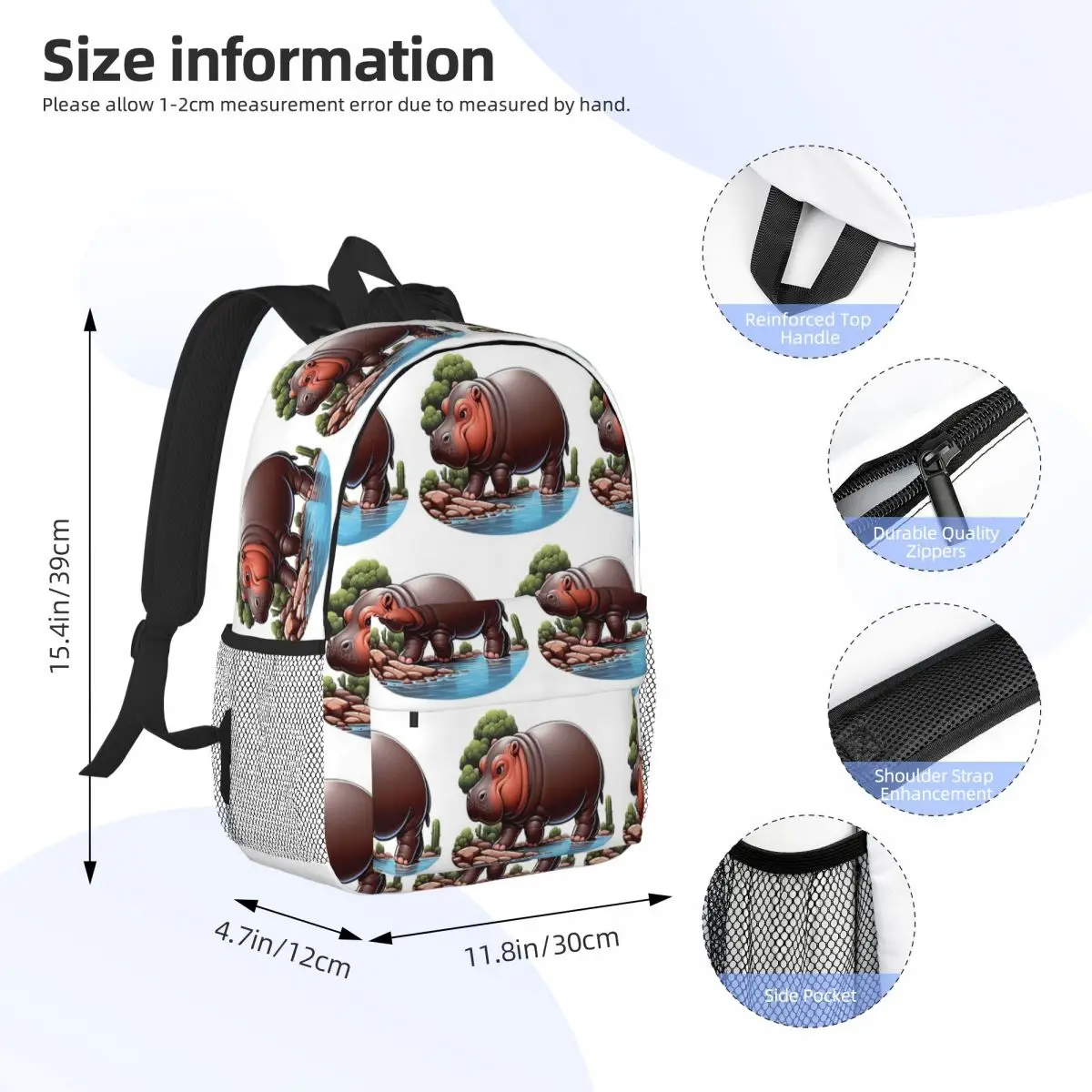 A Pygmy Hippopotamus Strolling By The River Backpack Student Boys Girls BookBag Men Women School Bag Laptop Shoulder Bags