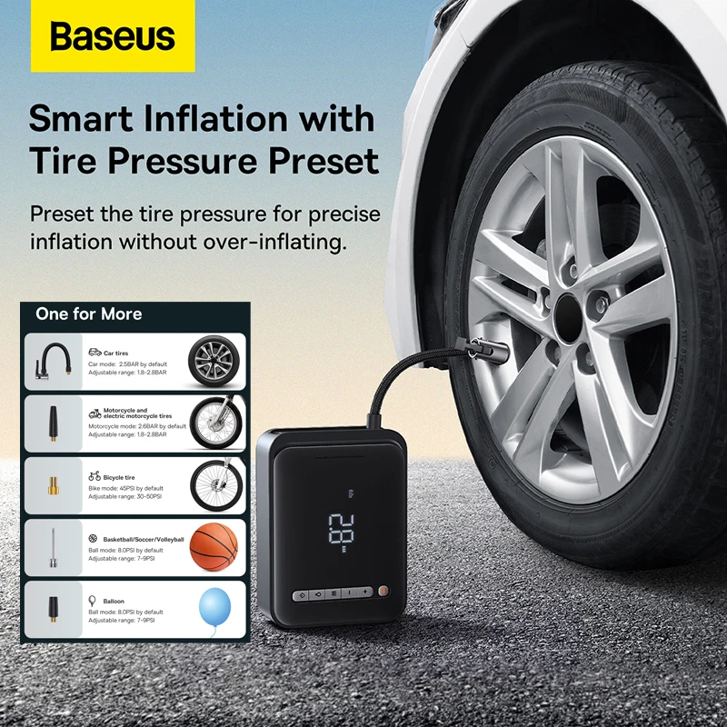 BASEUS-arrancador de batería de coche 2 en 1, compresor de aire portátil, bomba de inflado, estación de energía, arrancador de batería de 1000A,