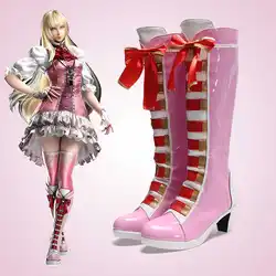 Game Tekken 8 Lili Cosplay Shoes Boots Pink Long PU Leather For Halloween Christmas Carnival Party Role Play Props For Women Men