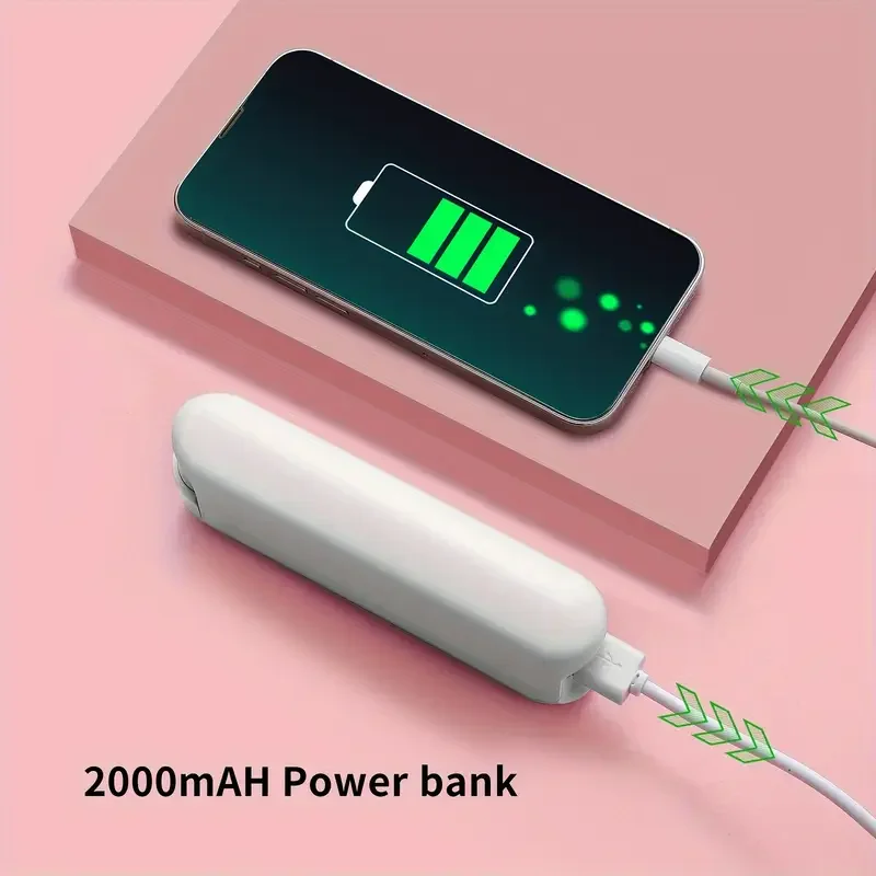 مروحة USB صغيرة محمولة مع بنك طاقة 2000 مللي أمبير في الساعة، Type-C، 3 سرعات، قابلة للطي، مروحة تبريد محمولة لهواتف iPhone/Android، Women، Trave