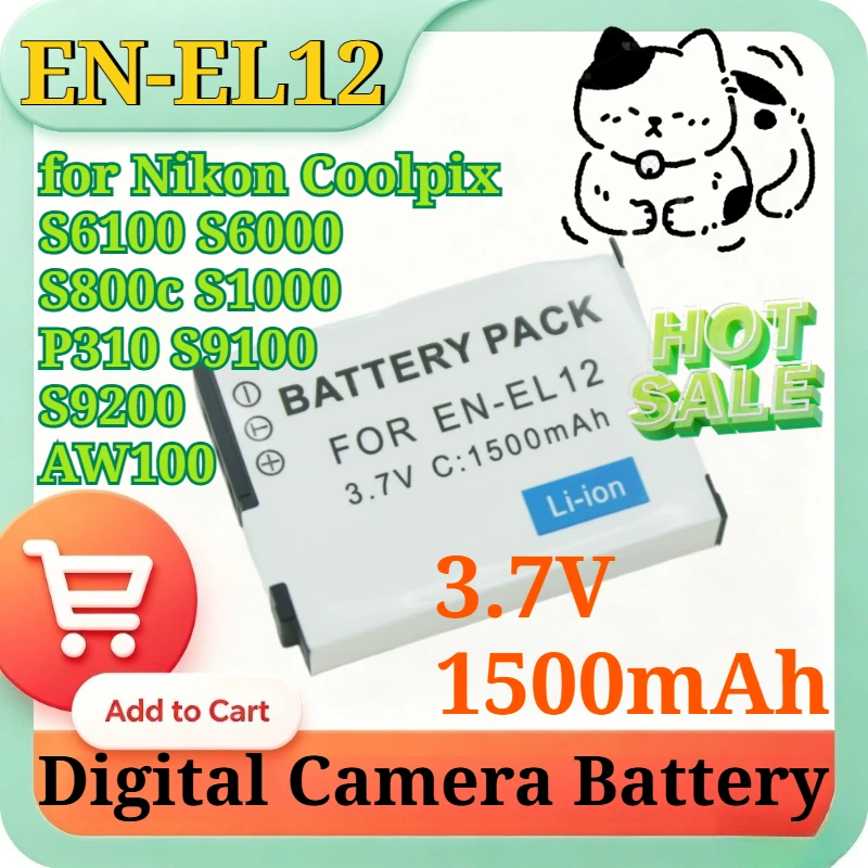 New EN-EL12 3.7V 1500mAh Replacement Li-ion Battery for Nikon Coolpix S6100 S6000 S800c S1000 P310 S9100 Digital Camera Battery