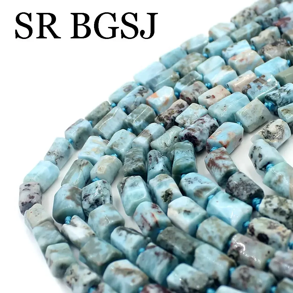 8x10mm Natural Larimar Column Tube Faceted  Stone Jewelry Making Wholesale Gems Beads Strand 15\