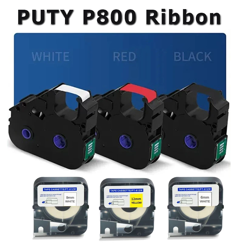 PUTY P800 Wire LINE Number Ribbons PT-R80B PT-809W PT-812W Waterproof Cable ID Heat Shrink PVC Tube carbon coding tape