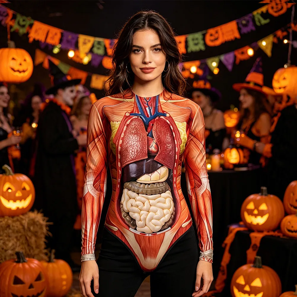 Performance Clothes Halloween Swimwear Human Tissue Pattern Unique Scary Style Soft Comfortable Wear Easy on Off