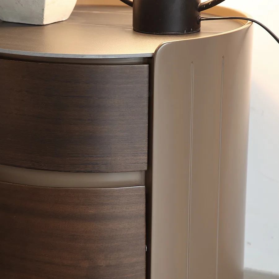 Italian minimalist, simple round paint, bedside table walnut minimalist