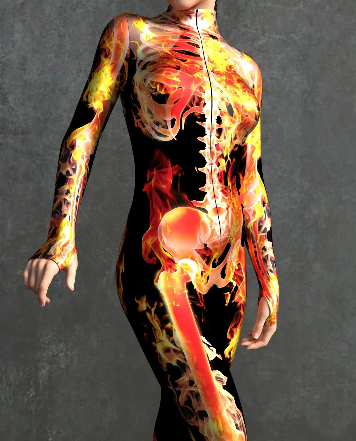 Halloween Skinny Damen Bedruckter Bunter Totenkopf Cosplay Jumpsuit Cyberpunk Zentai Anzug Karnevalsparty Aerial Performance Bodysuits – Detail 4