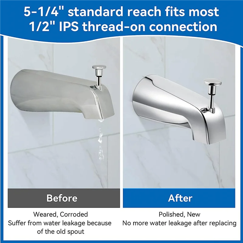 BAAU 2X Bathroom Tub Spout,5 1/4 Inches Wall Front Mount With Shower Diverter 1/2In IPS Inside Thread Bathtub Faucet Spout