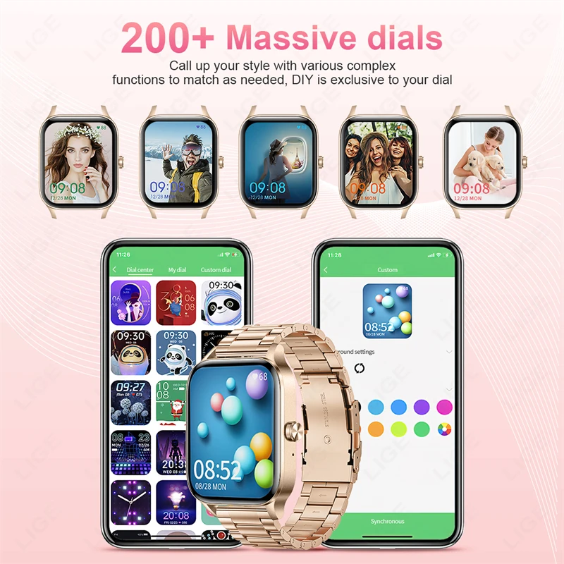 2024 Women Simplicity Smart Watch 1.85” HD Screen Custom Face Ladies Health Monitor Watch Bluetooth Call Sports Men Smartwatch