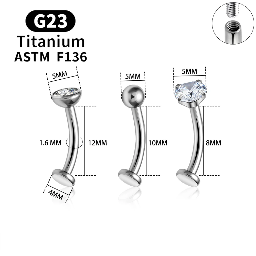 ASTM F136 Titan gebogener Bauchnabelring 14G CZ Faden flache Rückseite Nabelpiercing Langhantel Labret Lippenbolzen Punk Körperschmuck – Detail 3